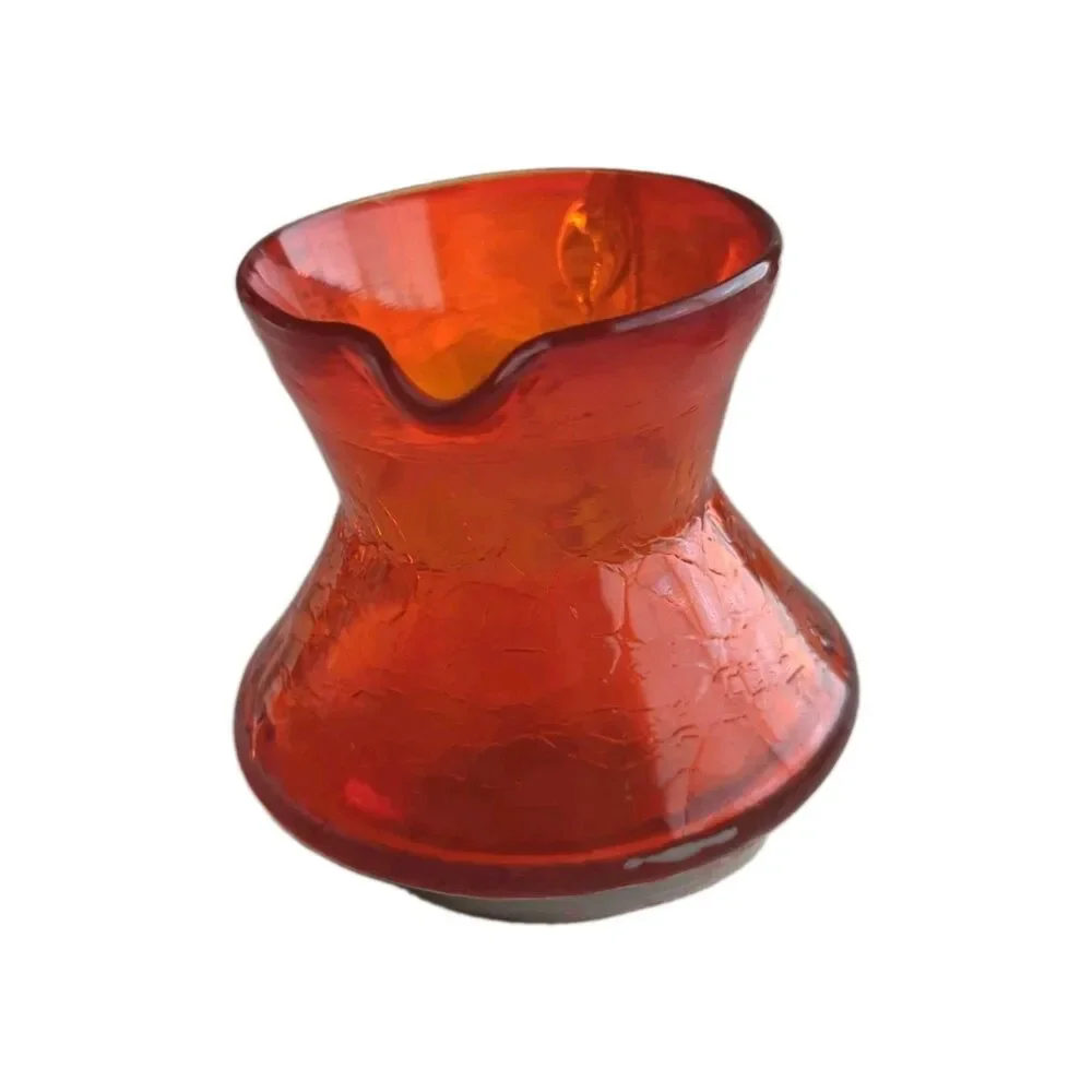 Vintage Red Hand Blown Crackle Glass Small Pitcher Creamer 3.5” Tall x 3.25